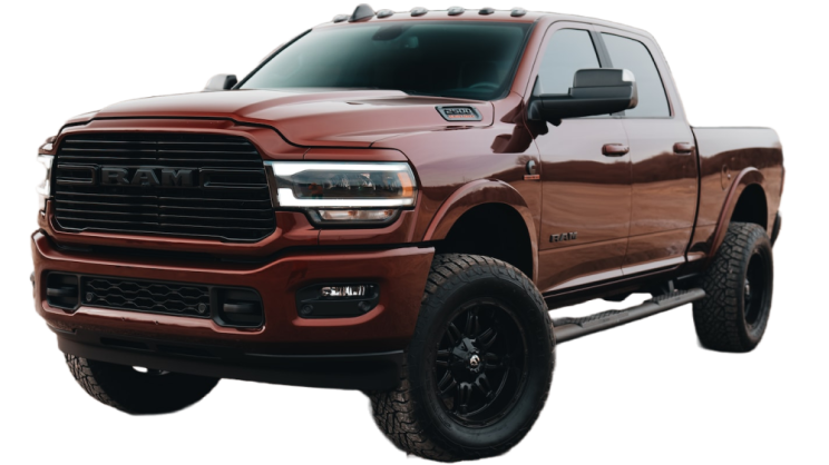 Dark Red Dodge Ram Crew Cab Truck with Background Removed.
